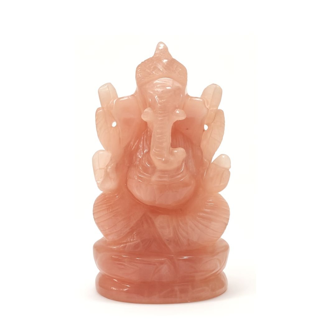 Natural Rose Quartz Ganesh Ji Statue